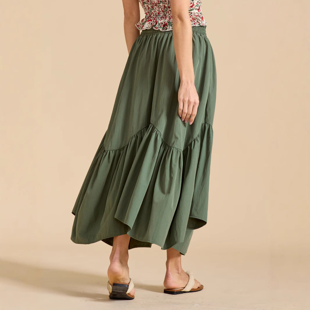 Women Wave Lace up Adjustable Skirt High Waist Elastic Large Swing Skirt Retro Long Skirt