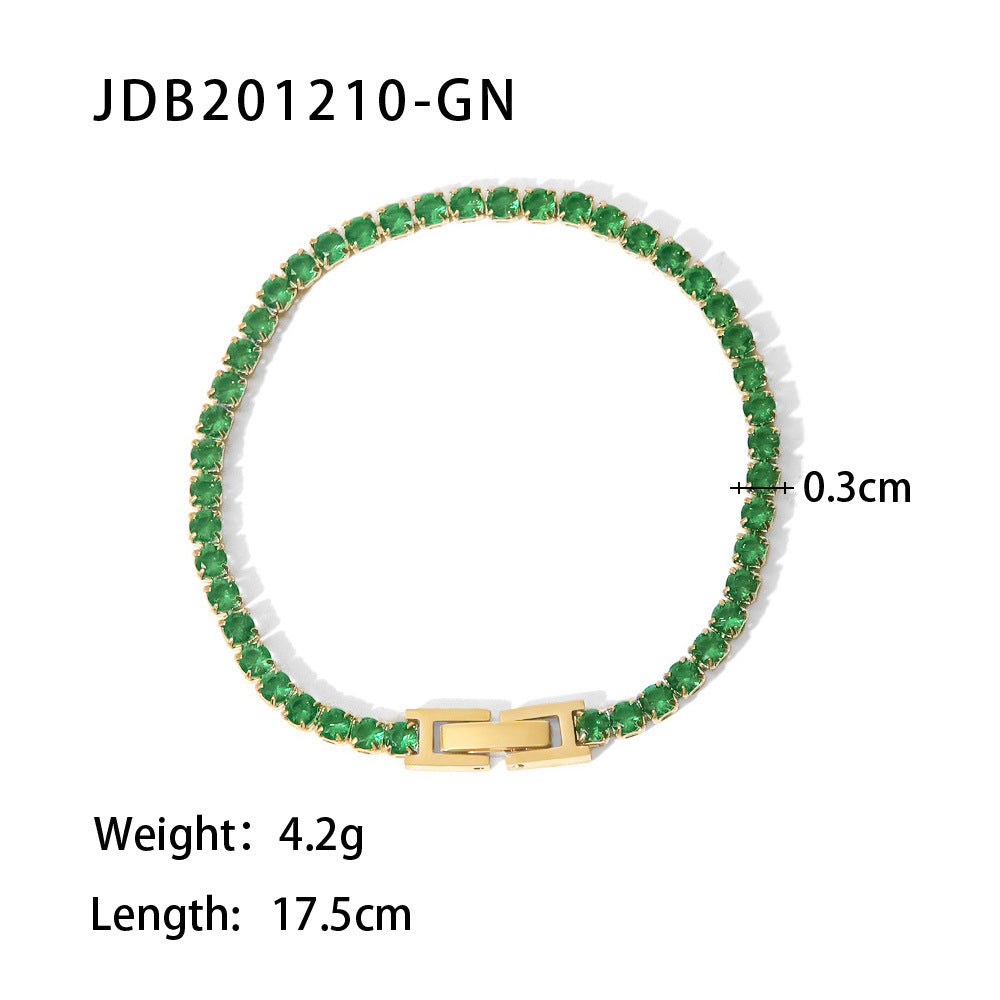 Wind Net Red Jewelry 18K Gold Stainless Steel Inlaid Green Zircon Ring Women Ring