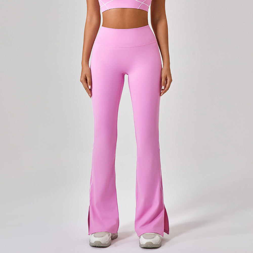 Sommer High Waist Enge Nude-Feel Hüftstraffende Yoga Schlaghose Damen Tanz Fitness Outdoor Sport Split Hose