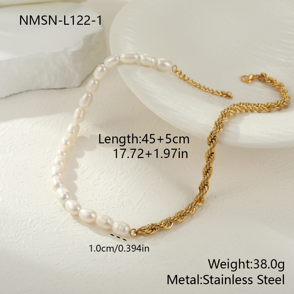 Elegant Natural Freshwater Pearl Necklace Stainless Steel Bracelet Plated 18K Gold Hand Ornament