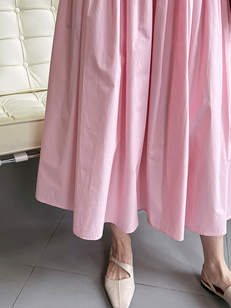 Pink Hohe Taille Plissiert A-Linien-Rock Midilänge Süßer Tellerrock Damen