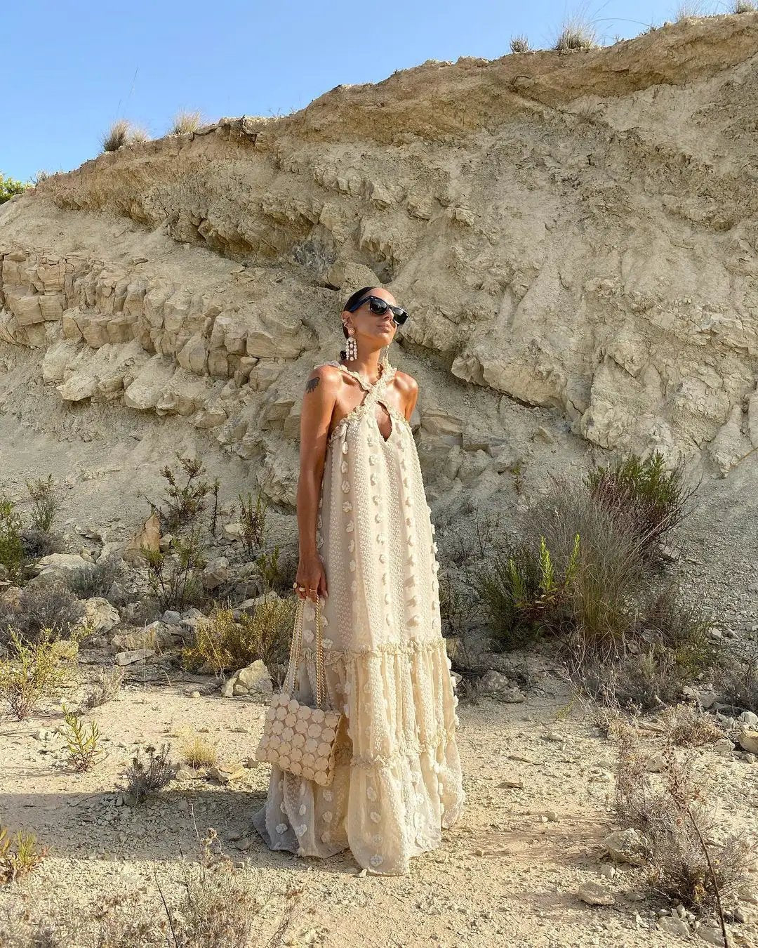 Halter Three Dimensional Floral Mop Tiered Dress by Wanita Store