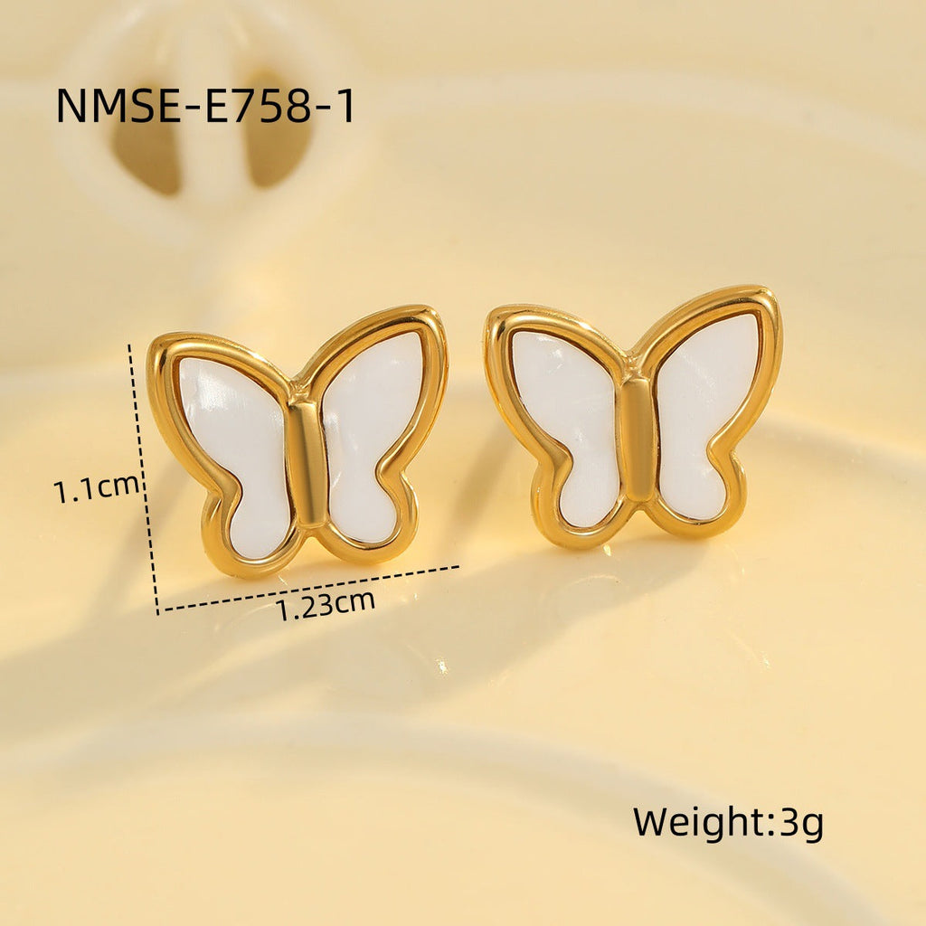 Shell Butterfly Necklace Jewelry Set Women Clavicle Chain Non Fading Ear Stud Ring