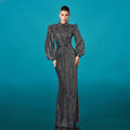 Fortgeschrittenes langärmeliges Rundhals-Cocktailkleid mit Fishtail-Pailletten für den Abend