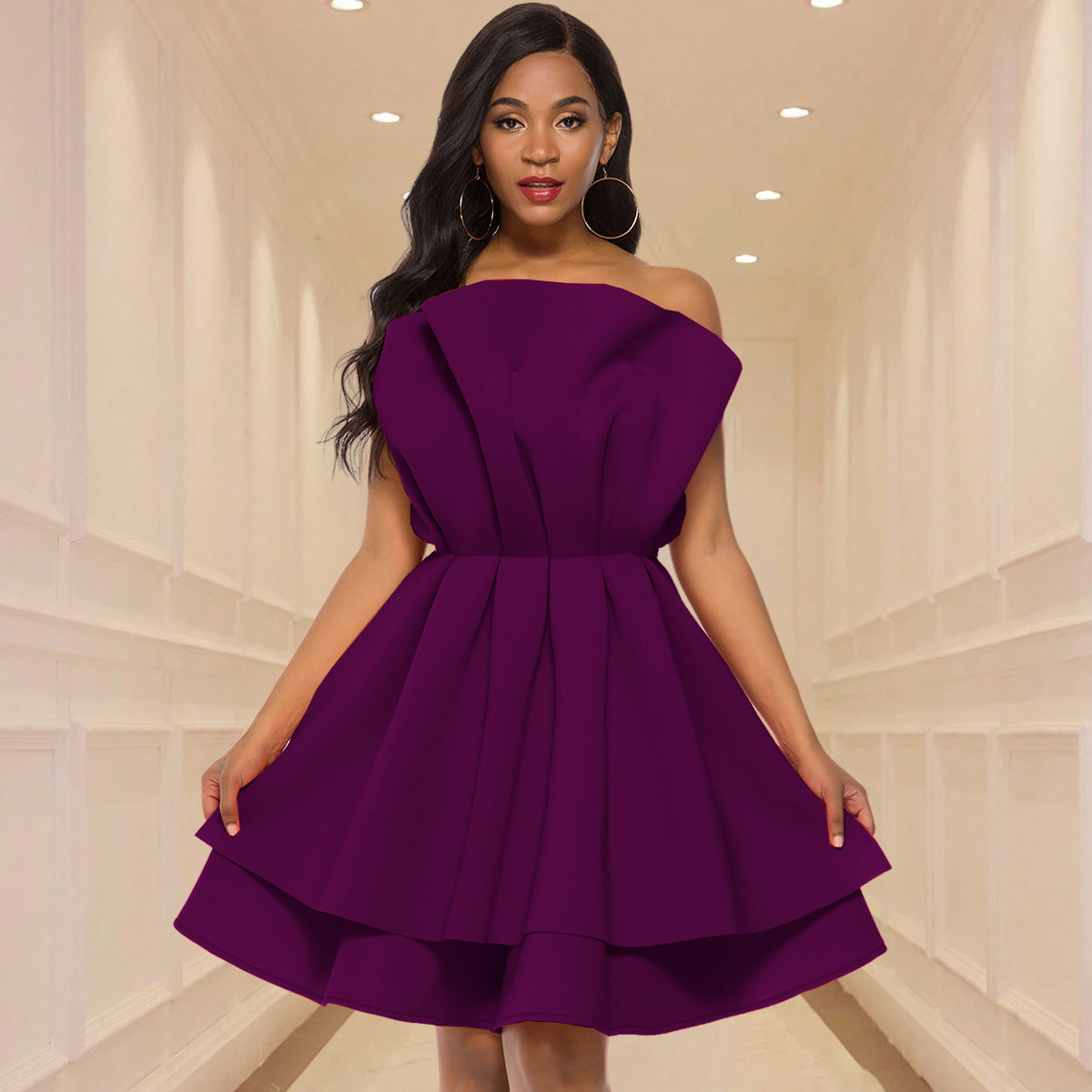 Sexy Tube Top Kleid mit Rüschensaum Cocktail-Abendkleid mit tailliertem Schnitt
