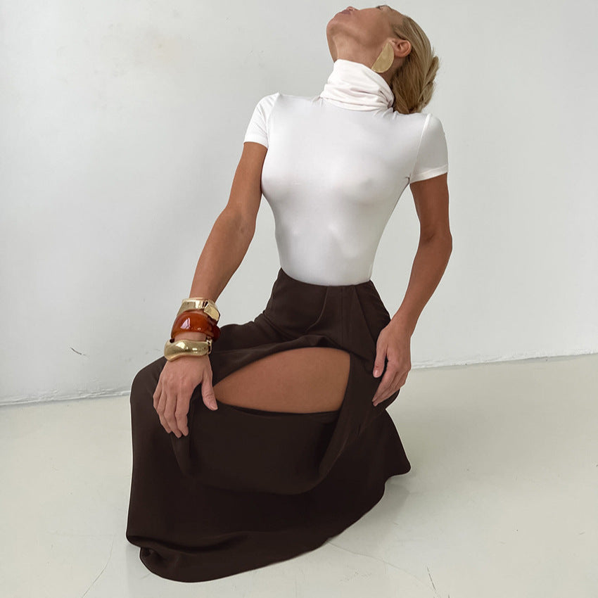 Niche Women Hollow Out Cutout out Design Irregular Asymmetric High Waist Slim Fit Sexy Skirt Fishtail Skirt