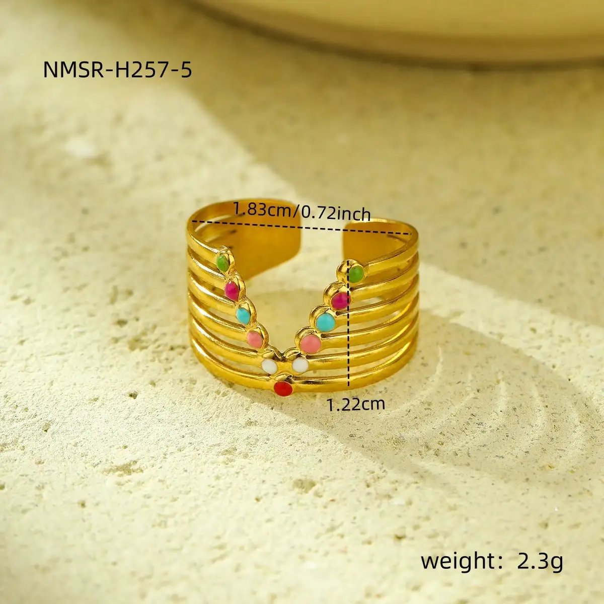 18K Gold Plated Stainless Steel Ring Women Geometric Abstract Colorful Oil Necklace Ring Ornament by Wanita Store