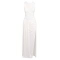 Hip Dress Summer Solid Color Dress round Neck Sleeveless Split Irregular Asymmetric Maxi Dress