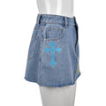 Damenbekleidung Frühling Sommer Jeans Quasten Überkreuzstich Blumenrock