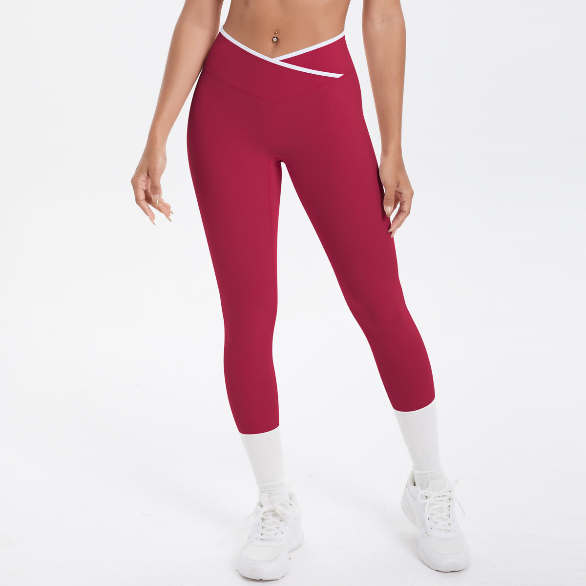Nude Feel Skinny Yoga Hose Kontrastfarbe Sexy Hüftlifting Cross High Waist Cropped Hose Damen Sport Fitness Hose