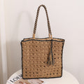 Quadratische Quaste Schulter Strohtasche Frisch Ausgeschnittene Handgemachte Strohtasche Gewebte Tasche Damen Urlaub Meer Strandtasche