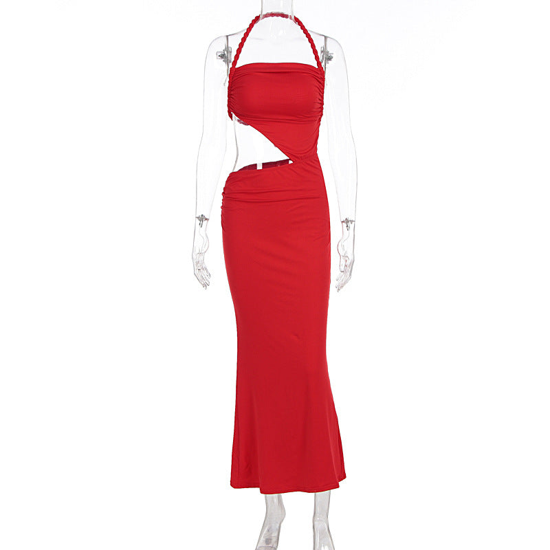 Damenbekleidung Sommer Sexy Flechtseil Neckholder Cut-out Schmal Ärmelloses Kleid