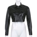 Herbst Winter Langarm Kurz geschnittenes Damen Leder Top Kurze Jacke Damen