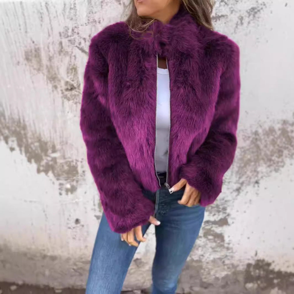 Damenbekleidung Damen Herbst Winter Kunstfell Rollkragen Reißverschluss Freizeit Mantel