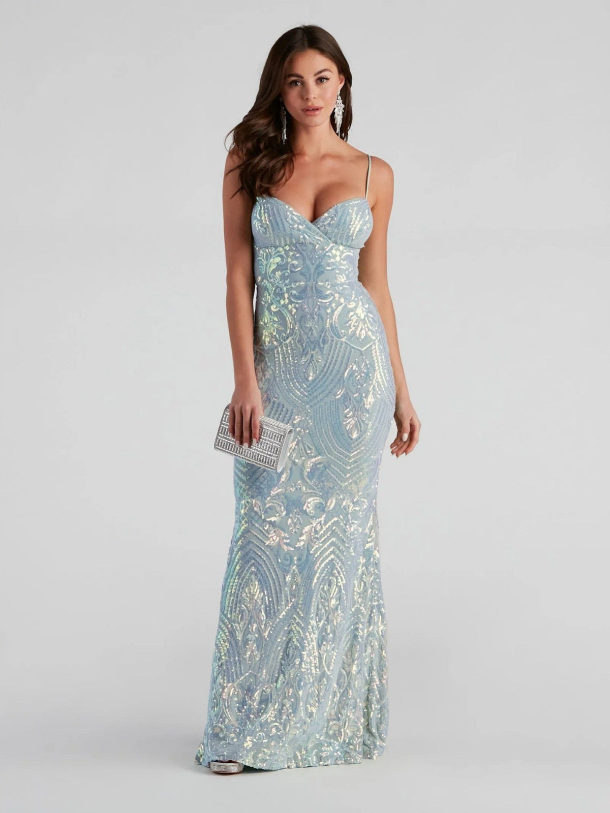 Sexy V-Ausschnitt Pailletten bodenlanges Abendkleid Elegant Anmutiges Cocktailparty Festliches Kleid Damenbekleidung