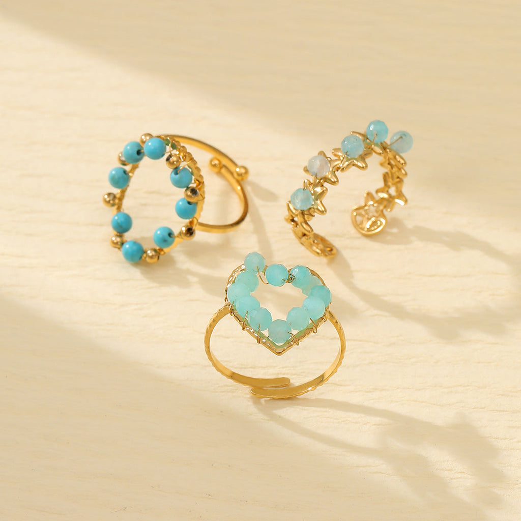 Blue Natural Stone Love Design Titanium Steel Ring Women Arrival Minority High Grade Stainless Steel Ring