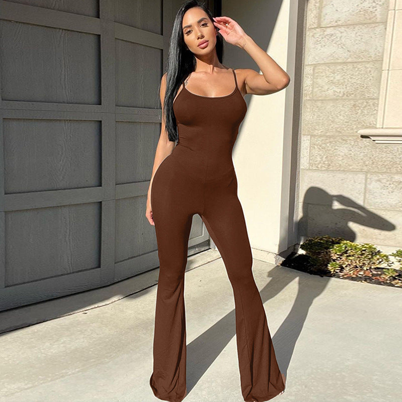 Damen Kleidung Frühling Sexy U-Ausschnitt Rückenfrei Schmal Geschnitten Einfarbig Trägerloser Jumpsuit