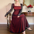 Women Sexy Mesh Sleeve Square Collar Sexy Slim Fit Slimming Dress