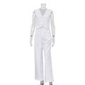Damenbekleidung Sommer Baumwolle Leinen Ärmellose Weste Hose Zweiteiliges Set Damen Freizeit-Set