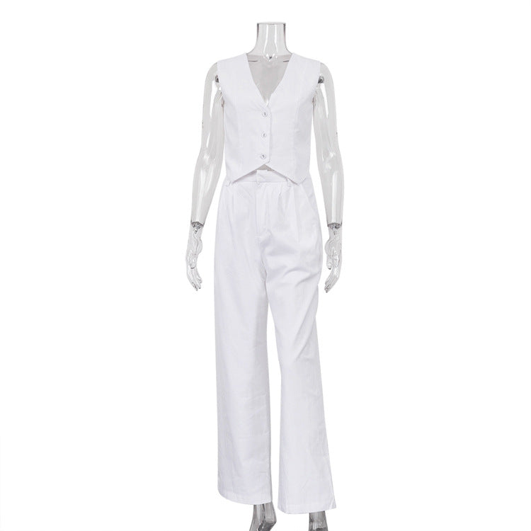 Damenbekleidung Sommer Baumwolle Leinen Ärmellose Weste Hose Zweiteiliges Set Damen Freizeit-Set