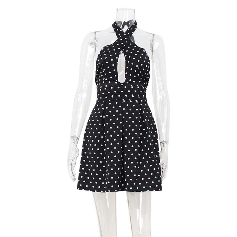 Sexy Cutout-Kleid mit Neckholder, rückenfrei, Polka-Dot-Print, Tailliert, Kurz