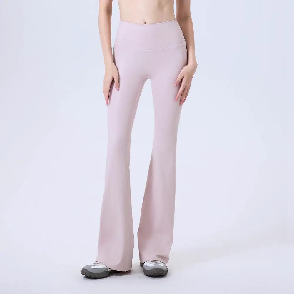 High Waist Faux Leather Sports Bell Bottom Pants Seamless Anti Hemmed Trousers Women Running Thin Fitness Pants Yoga Pants by Wanita Store
