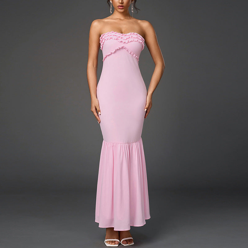 Chiffon Schlauchkleid Sexy rückenfrei Holzohr Smocking-Naht Hüftkleid