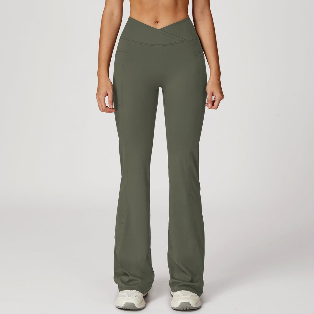 High Waist Nude Feel Bell Bottom Hose Damen Cross Waist Wide Leg Bootcut Hose Outdoor Casual Sports Bell Bottom Hose