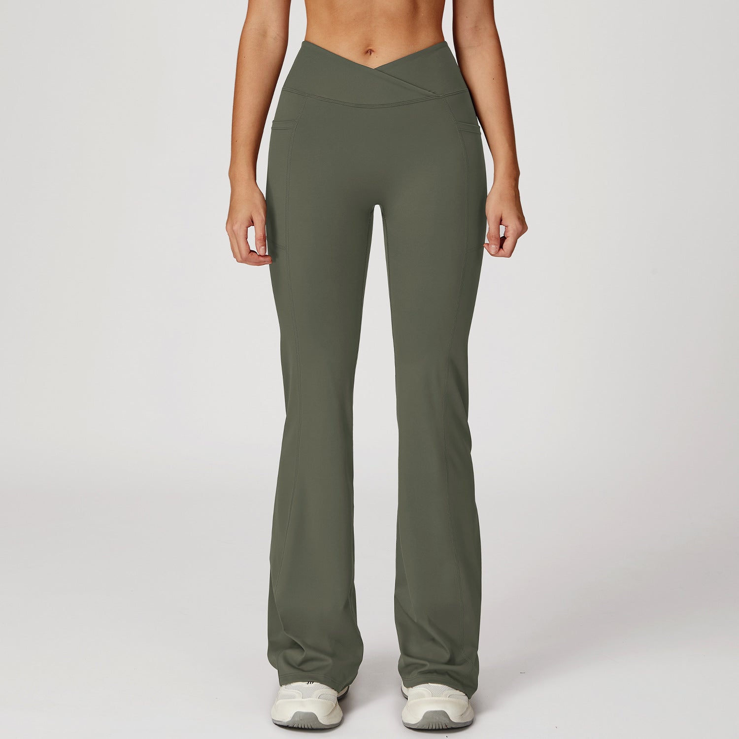 High Waist Nude Feel Bell Bottom Hose Damen Cross Waist Wide Leg Bootcut Hose Outdoor Casual Sports Bell Bottom Hose