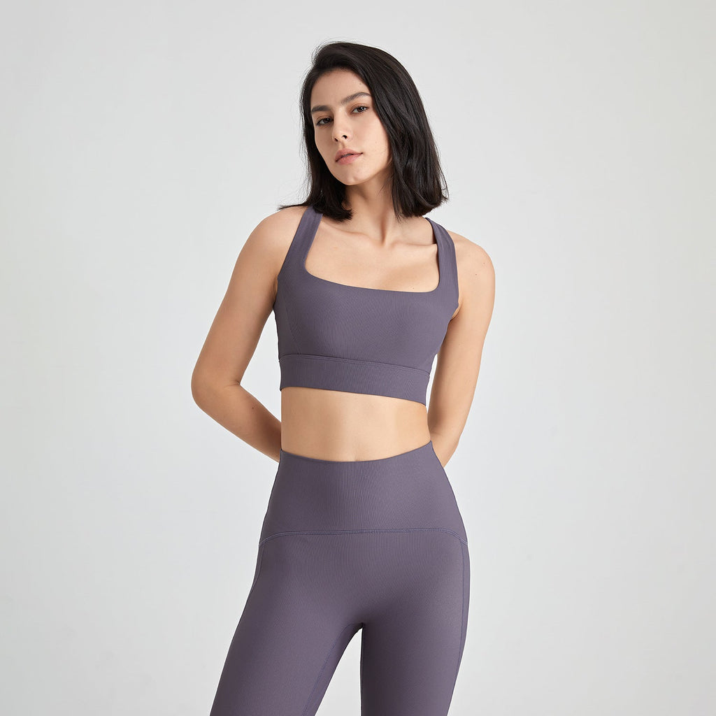 Rückenüberkreuztes U-Boot-Ausschnitt Stoßfestes Sportunterhemd Damen Nude Feel Weste Push-up Fitness Yoga BH
