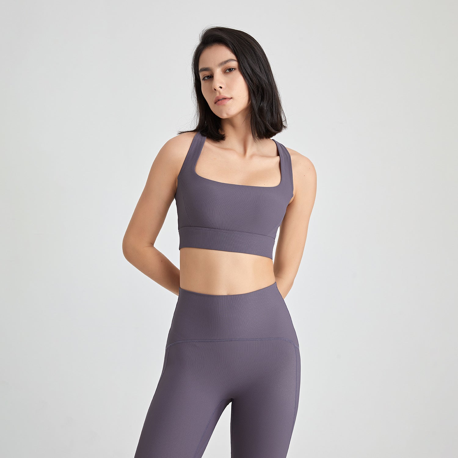 Rückenüberkreuztes U-Boot-Ausschnitt Stoßfestes Sportunterhemd Damen Nude Feel Weste Push-up Fitness Yoga BH