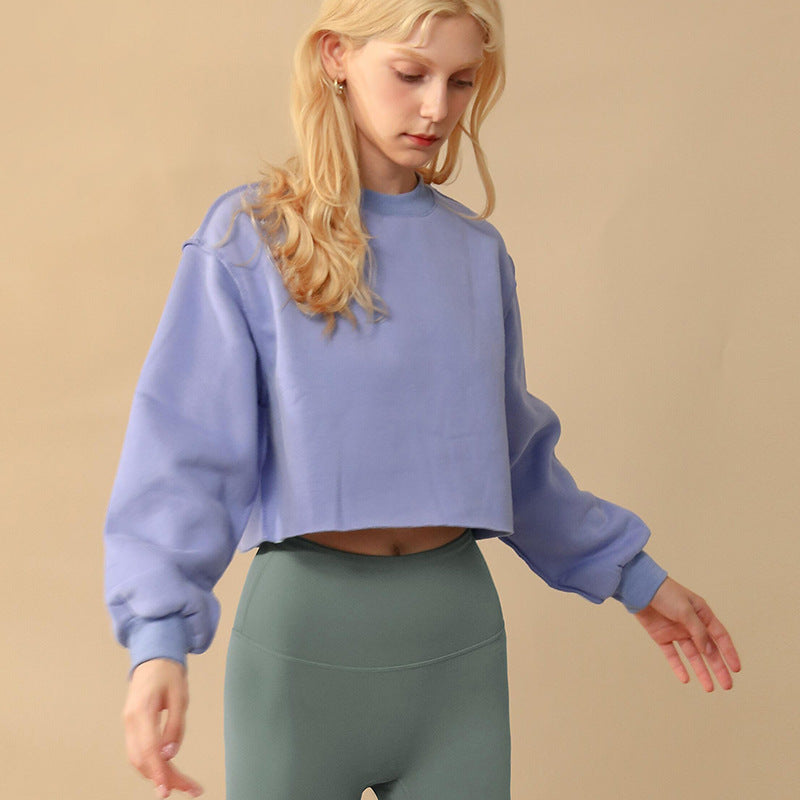 Fleecegefüttertes, langärmeliges Fitness-Yoga-Oberteil für Damen, kurzes Sport-Sweatshirt