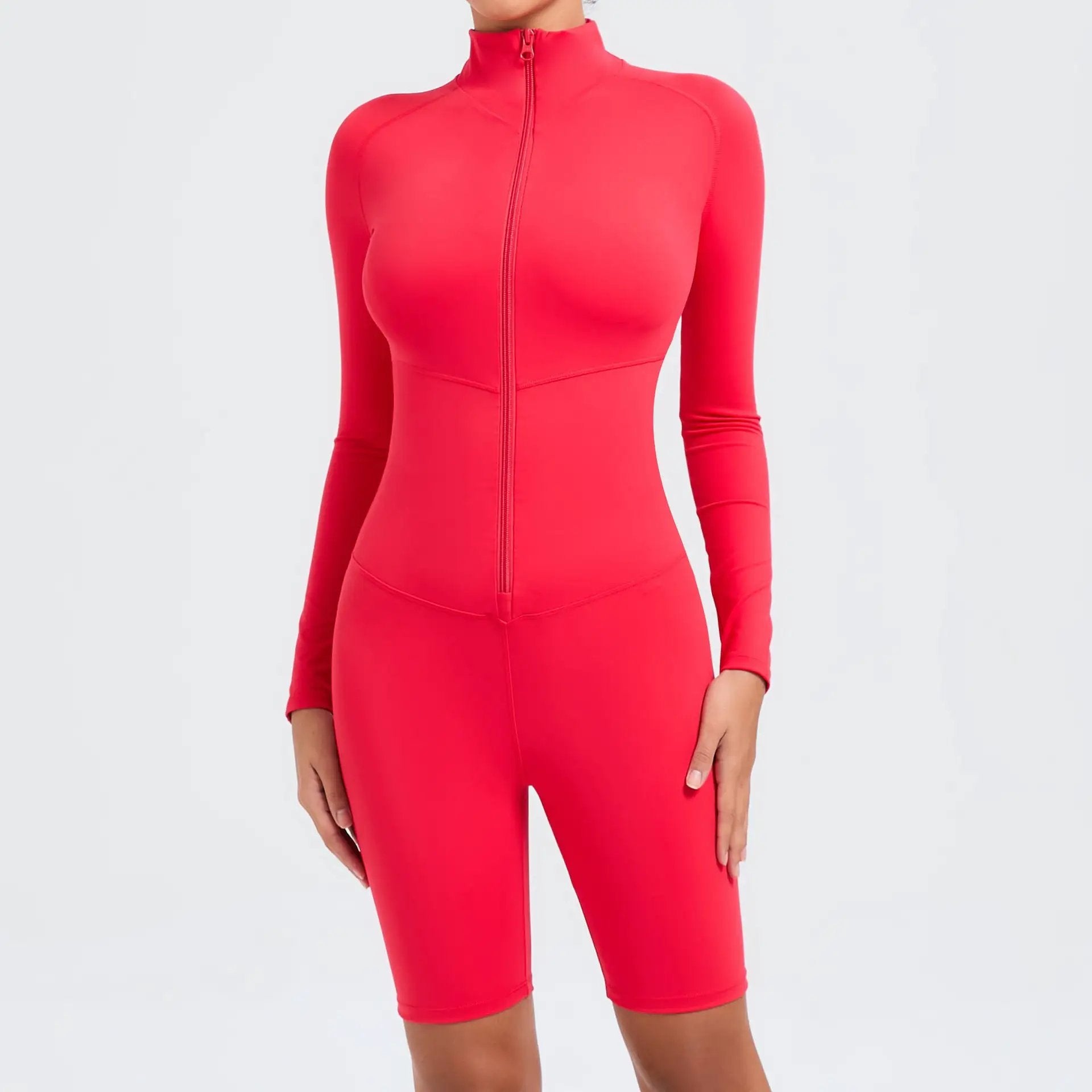Belly Contracting Long Sleeve Zipper One Piece Dance Fitness Sports Jumpsuit Belly Contracting Close Fitting Yoga Clothes by Wanita Store