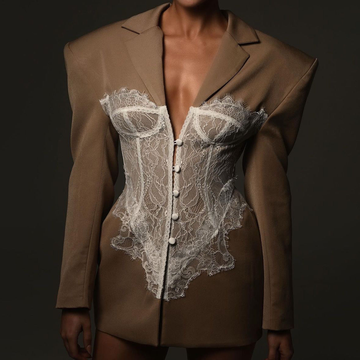 Personalized Design Lace Stitching Women Sexy Waist Slim Shoulder