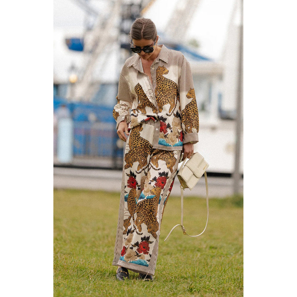 Autumn Winter Long Sleeved Casual Vacation Two Piece Set Loose Printed Pocket Solid Suit