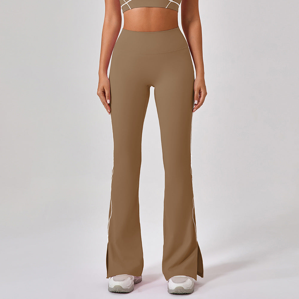 Sommer High Waist Enge Nude-Feel Hüftstraffende Yoga Schlaghose Damen Tanz Fitness Outdoor Sport Split Hose
