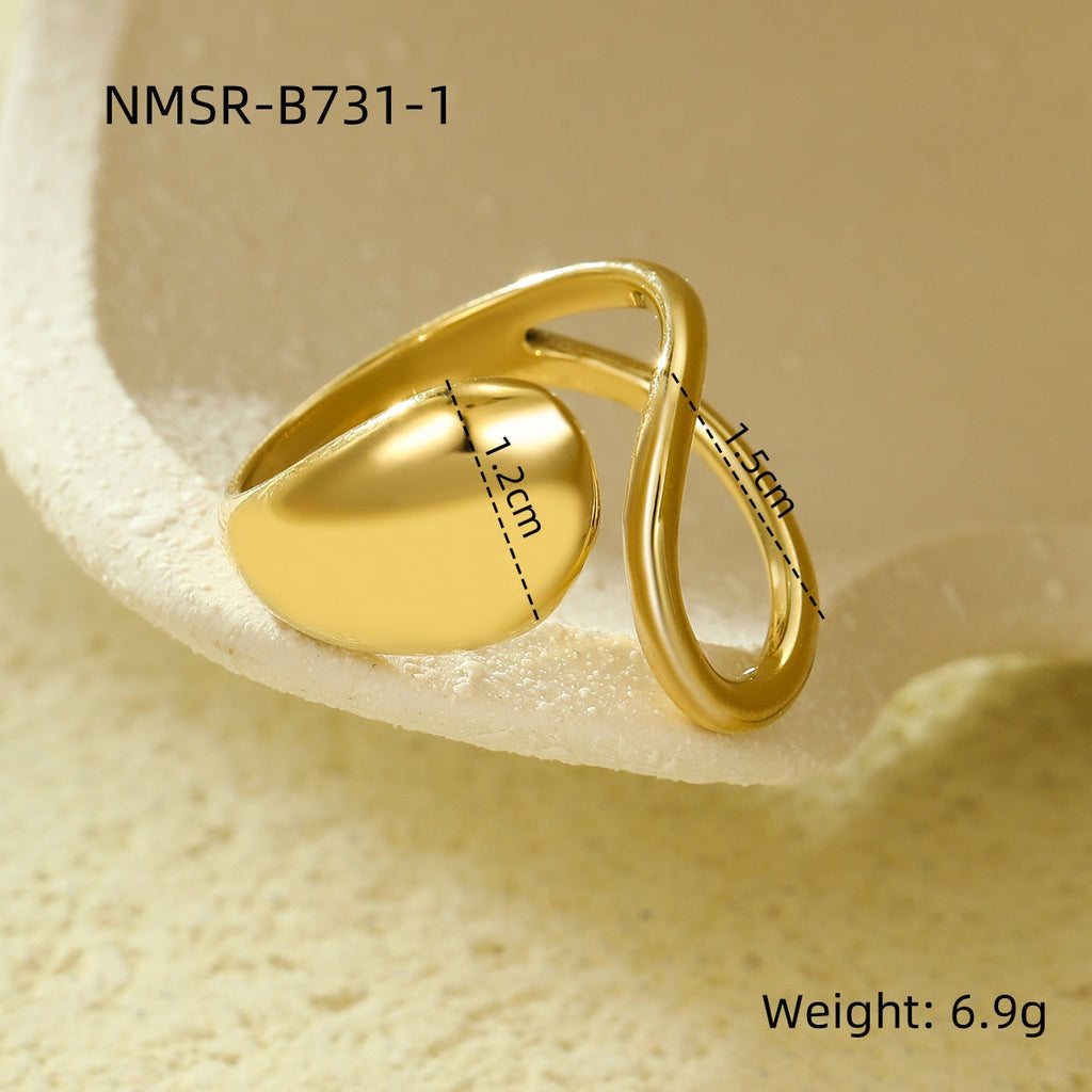 Niche High Grade Stainless Steel Ring Geometric Abstract Open Irregular Asymmetric Non Fading Titanium Steel Ring Ornament
