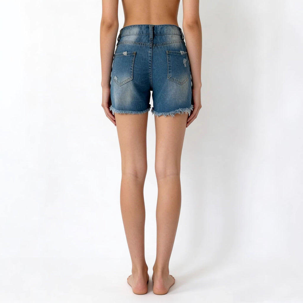Hole Flow Baggy Denim Shorts Women Multi Color Optional