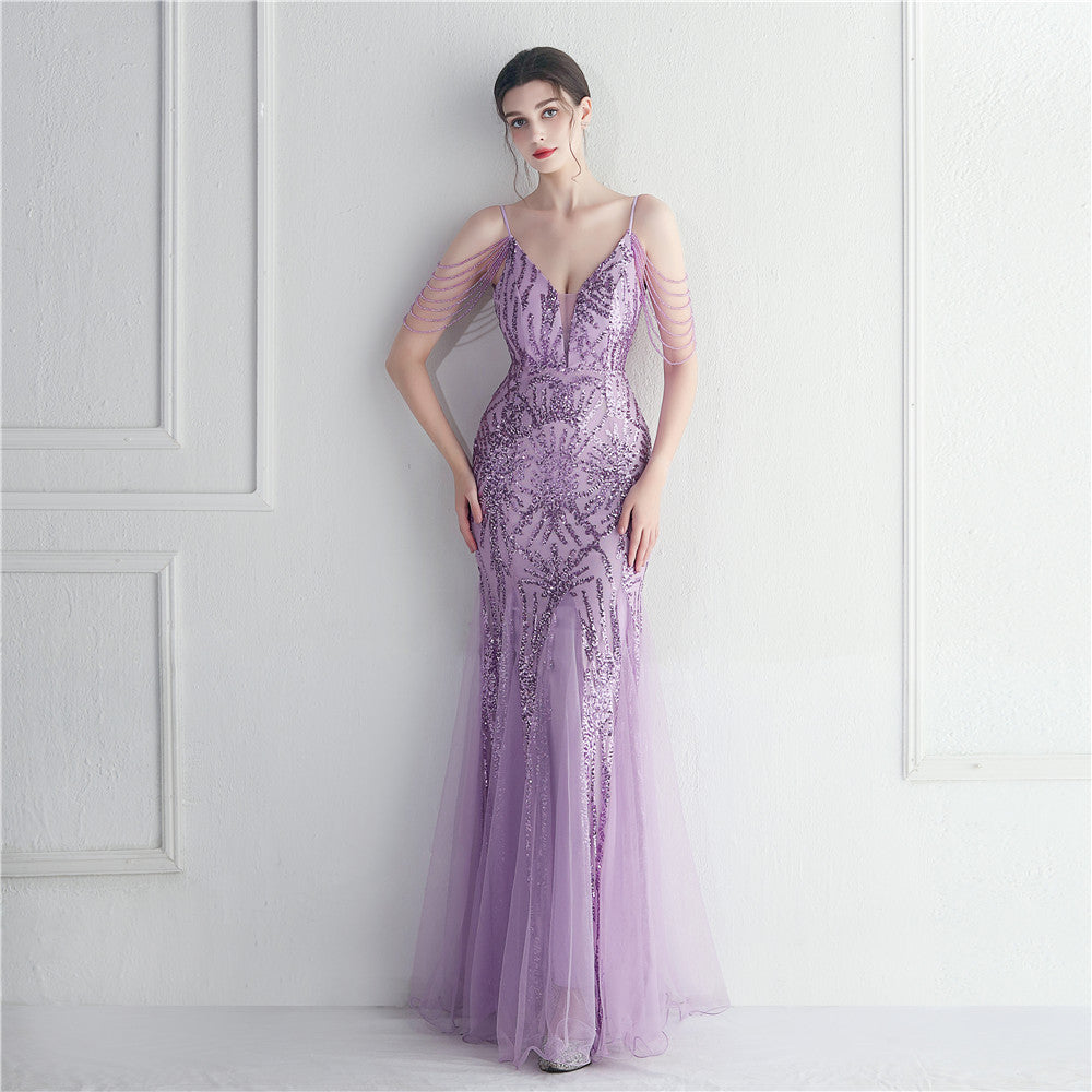 Perlenbesetztes Brautkleid zum Hochzeitsdinner, langes Camisole-Abendkleid
