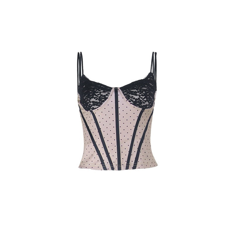 Women Summer Waist Slimming Polka Dot Lace All Matching Vest
