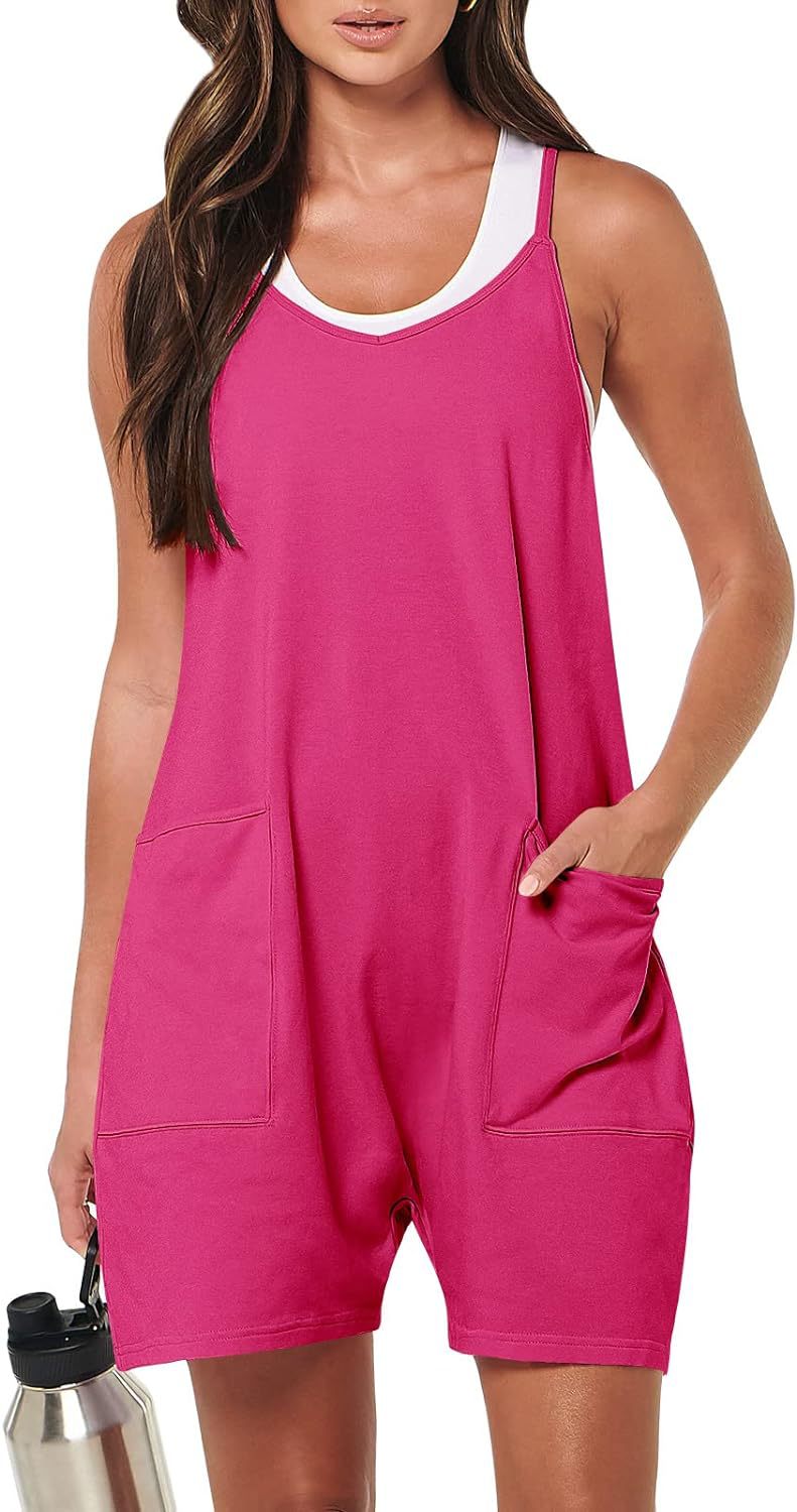 Women Clothing Summer Casual Pocket Spaghetti Straps Knitted Shorts Jumpsuit Suspender Pants Women
