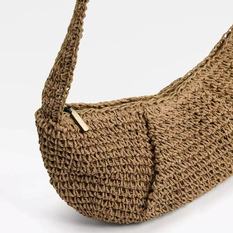 Lässige Umhängetasche aus Stroh, Nischen-Beuteltasche, geflochtene Tasche, Urlaubs-Strandtasche, All-Match-Brusttasche