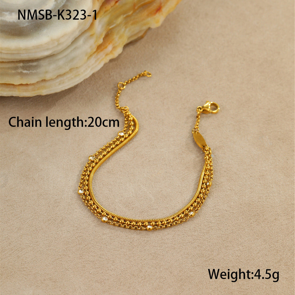 Light Luxury High Grade Multi Layer Stainless Steel Bracelet Twin Inlaid Zircon Niche Titanium Steel Hand Jewelry