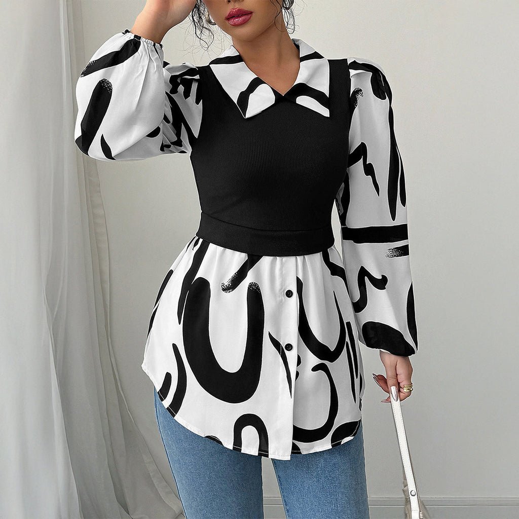 Women Clothing Autumn Casual Vacation Advanced Printed Vest Top Shirt