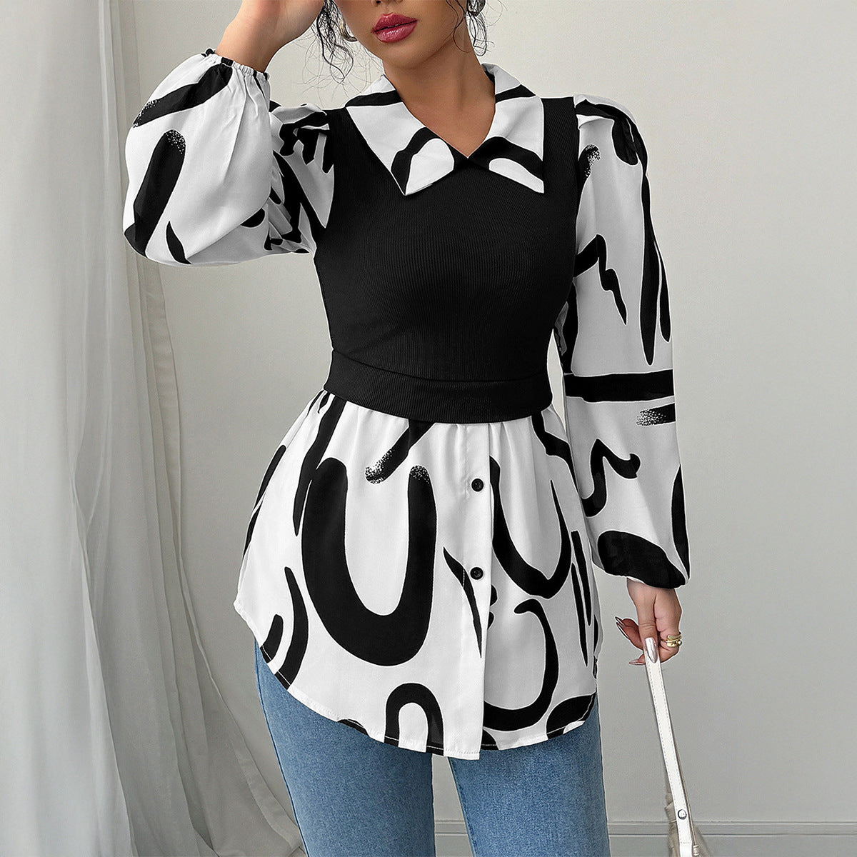 Women Clothing Autumn Casual Vacation Advanced Printed Vest Top Shirt
