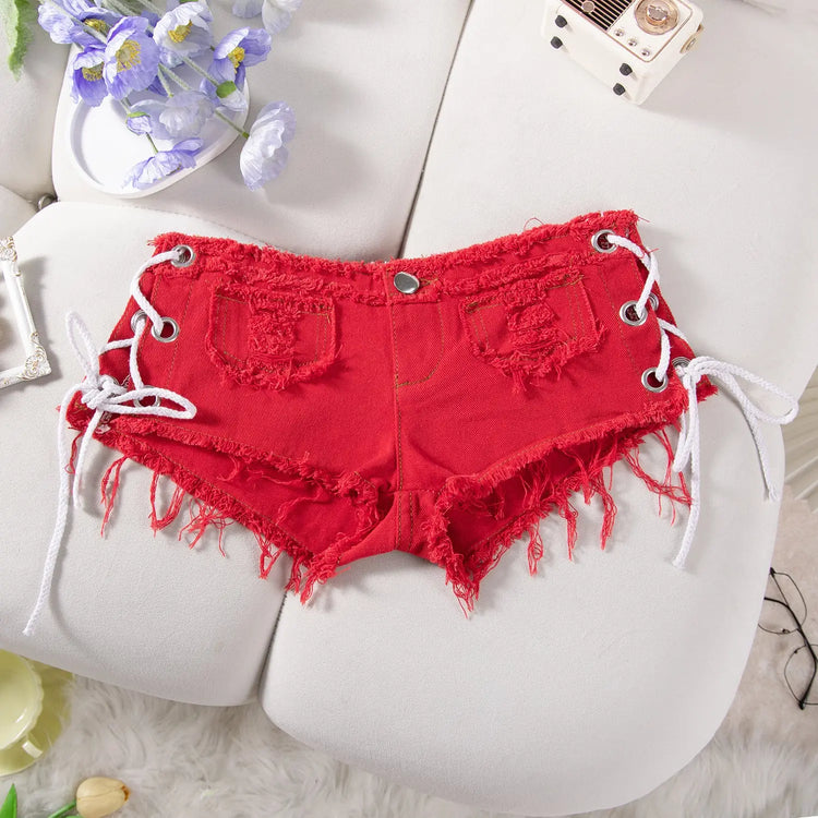 Sexy American Hot Girl Retro Low Waist Denim Shorts Women&