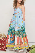 Spring Summer Suspender Printed Pocket Dress Casual Loose Vacation Dress
