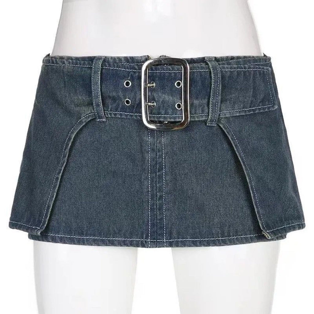 Sexy Personalized Design Faux Two Layer Ultra Short Denim Skirt Distressed Waist Large Breasted Hip Lift Skirt