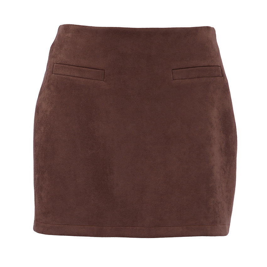Wildlederrock Herbst Winter Hohe Taille Hüftumwickelt Damen Kleidung Rock