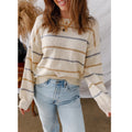 Damen Freizeit Farbiger Gestreifter Pullover Langarm Lockerer Pullover